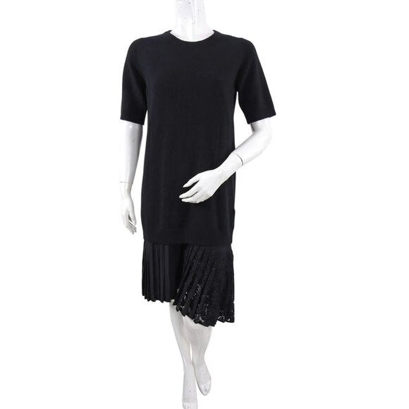 No 21 Numero Ventuno Black Knit 2 in 1 Sweater Dress w Pleat Trim - Picture 4 of 13